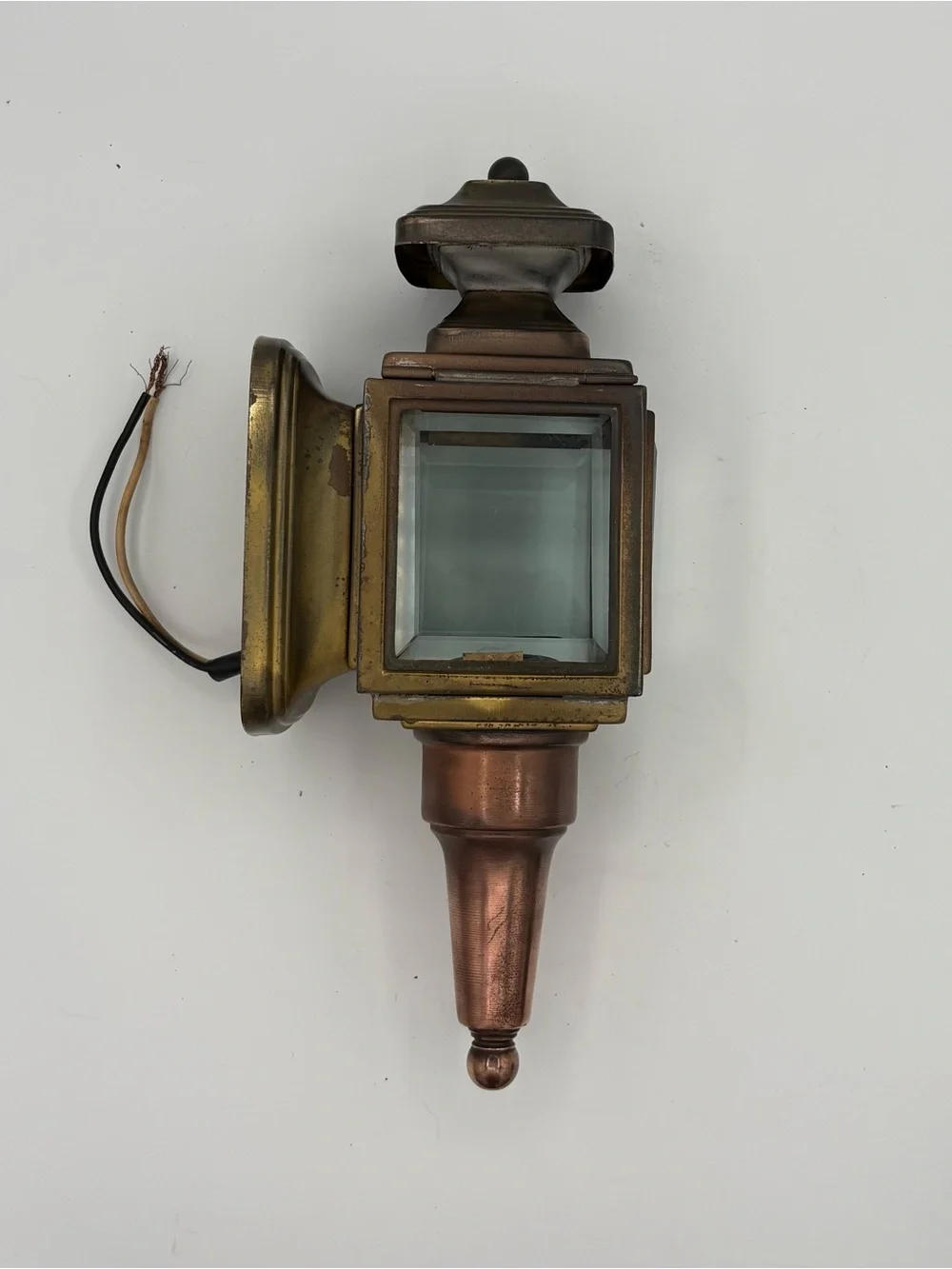 Early MCM 11” Copper & Brass Carriage Lantern Sconce Porch Light Clean Refurbish